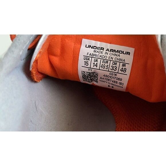 Men’s Sz 15 UNDER ARMOUR UA SPOTLIGHT MC FOOTBALL CLEATS 1287488-180 ORANGE/GRAY - Picture 8 of 8